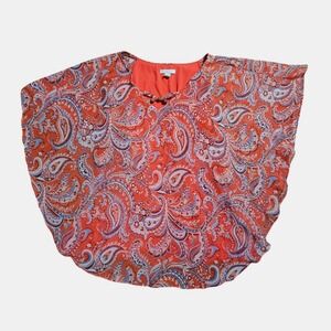 Est. 1946 Paisley Sheer Kimono Sleeve‎ Layered Tunic Top Beaded Neckline L Boho